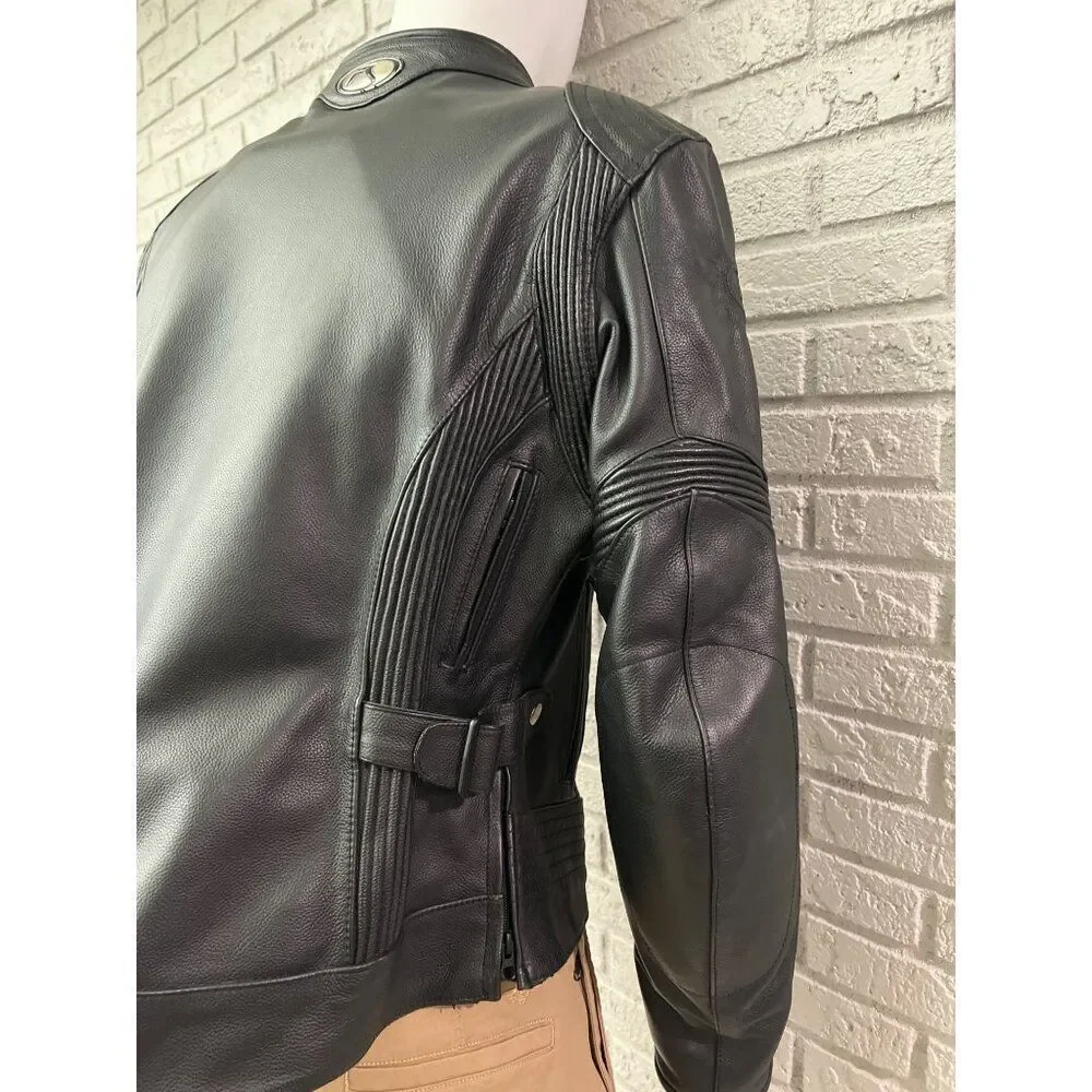 FieldSheer Black Men Armored Leather Motorcycle Jacket Size 14
